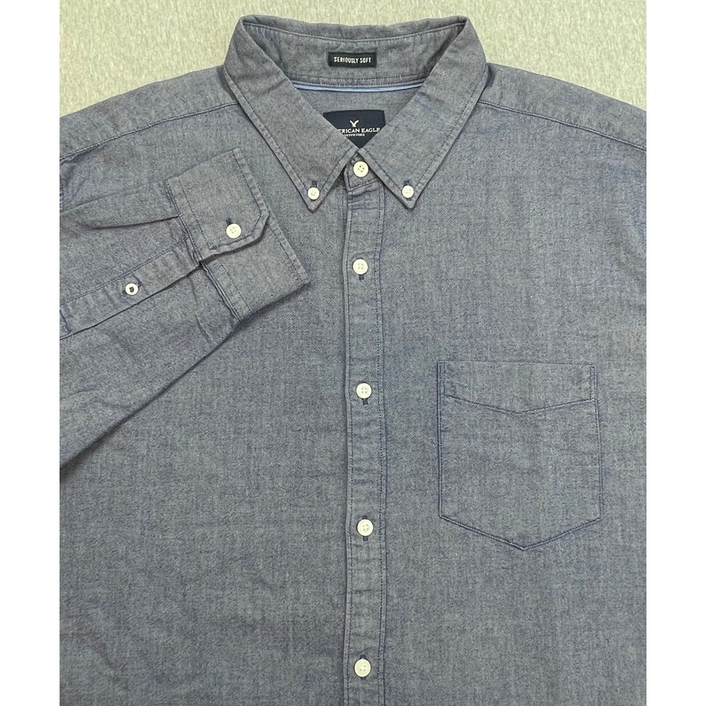American Eagle Shirt Mens XXL Blue 100% Cotton Oxford Button Down